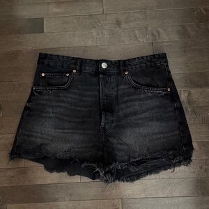 Zara Black Frayed Hem Jean Shorts
